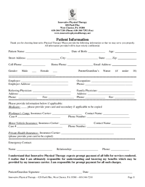 Innovative Physical Therapy Patient Intake Form