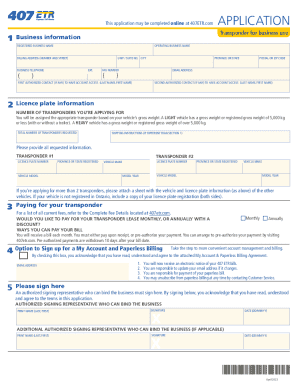 407 ETR Business Transponder Lease Application