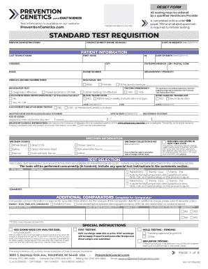 PreventionGenetics Test Requisition Form