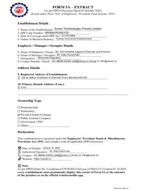 Form 5A EPF Establishment Details
