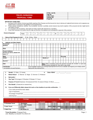 Travel Suraksha Proposal Form