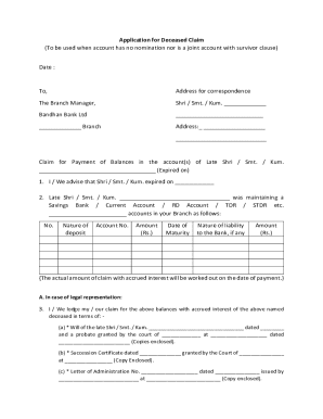Bank Deceased Claim Form