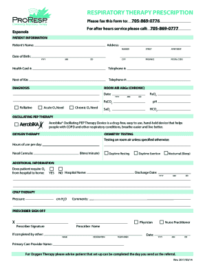 Respiratory Therapy Prescription Form