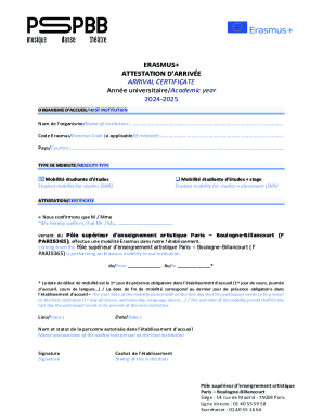 Erasmus Arrival Certificate