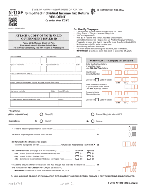 Hawaii N-11SF Simplified Individual Income Tax Return