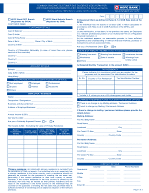 HDFC Bank Bahrain Branch CDD Form