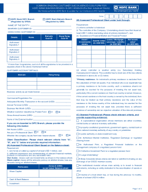 HDFC Bank Customer Due Diligence Form