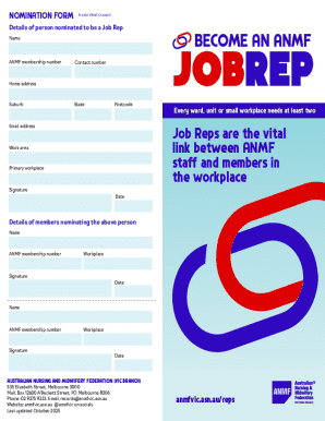 ANMF Job Rep Nomination Form