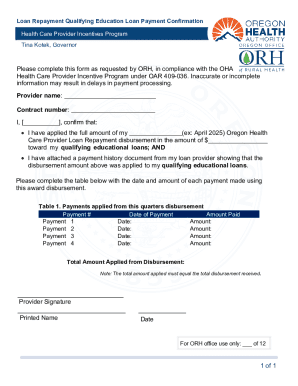 Oregon Health Care Provider Loan Repayment Confirmation Form