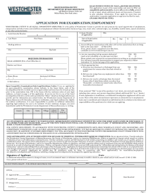 Westchester County Application for Examination/Employment