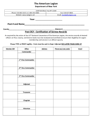 American Legion Certification of Service Records