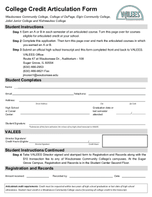 College Credit Articulation Form
