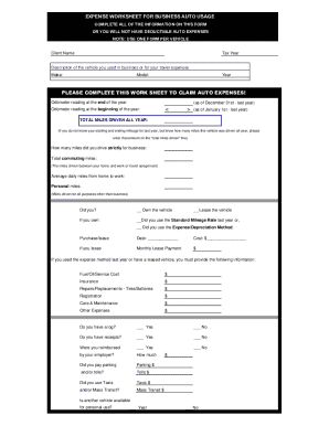 Vehicle Expense Tax Form