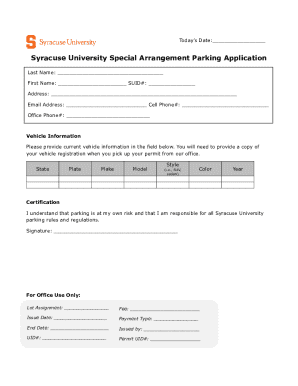 Syracuse University Special Arrangement Parking Application