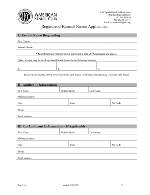 AKC Registered Kennel Name Application