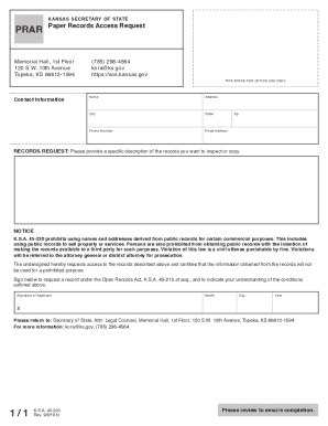 Kansas Paper Records Access Request