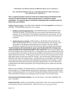 University of Massachusetts Boston Meal Plan Contract