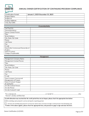 Annual Owner Certification