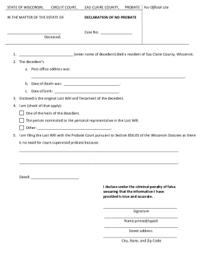 Wisconsin Declaration of No Probate