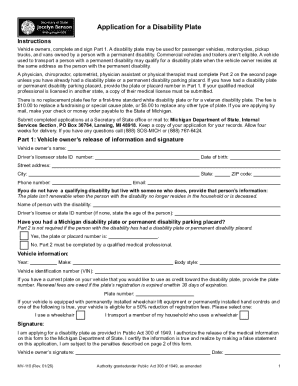 Michigan Disability Plate Application