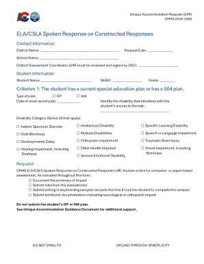Unique Accommodation Request Form