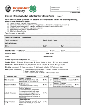Oregon 4-H Adult Volunteer Enrollment Form
