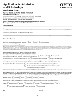 Ohio University Admission and Scholarship Application