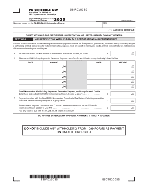 PA Schedule NW Nonresident Tax Withheld