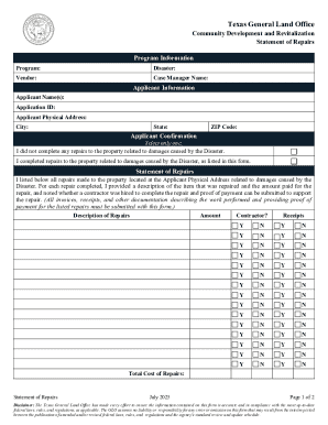 Texas Disaster Repair Statement Form