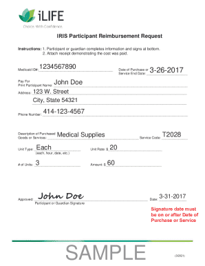 IRIS Participant Reimbursement Request