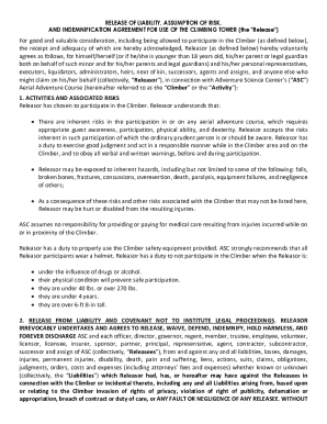 Release of Liability for Climbing Tower