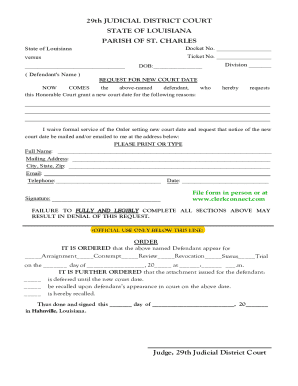 Louisiana Request for New Court Date