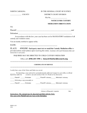 North Carolina Custody Mediation Notice