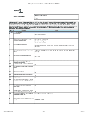 Wolfsberg Group Correspondent Banking Due Diligence Questionnaire
