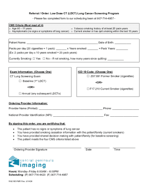 Low Dose CT Lung Cancer Screening Order Form
