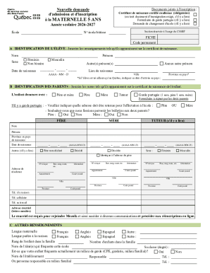Quebec Kindergarten Admission Form