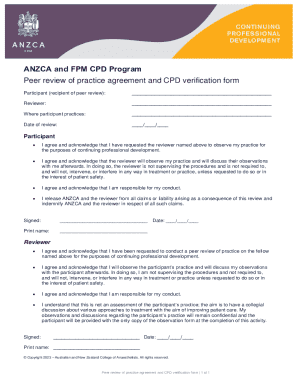 ANZCA Peer Review of Practice Agreement