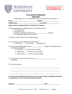 FRANU Financial Aid Update Request Form