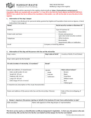 Finnish Dog Registry First Registration Form