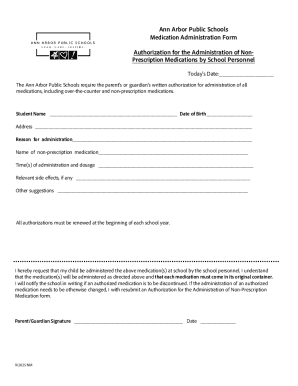 Ann Arbor Public Schools Medication Authorization Form