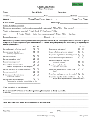 Client Care Profile Form