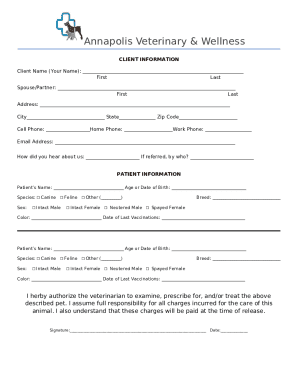 Veterinary Client Information Form