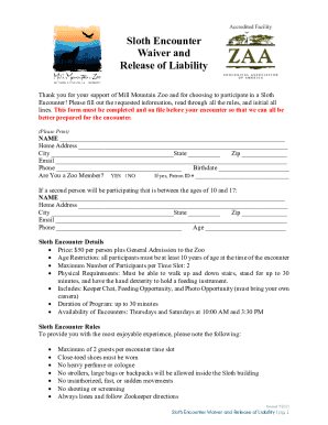 Sloth Encounter Waiver and Release of Liability