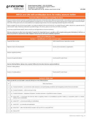 FATCA and CRS Self-Certification Form for Entity Account Holder