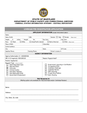 Maryland Livescan Pre-Registration Application