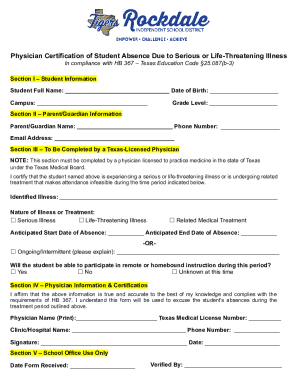 Texas Student Absence Certification Form