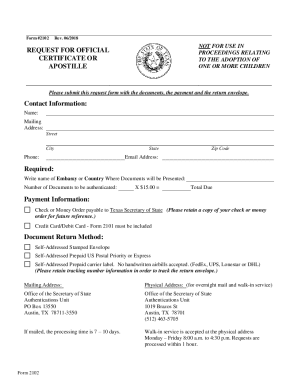 Texas Document Authentication Request Form