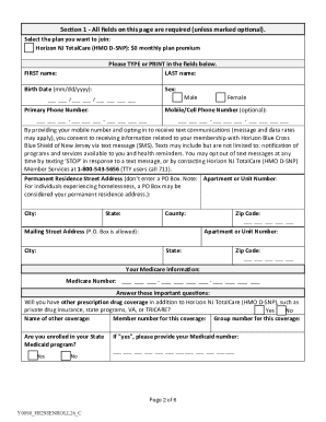 Horizon NJ TotalCare Enrollment Form