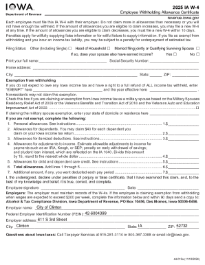 Iowa W-4 Employee Withholding Allowance Certificate