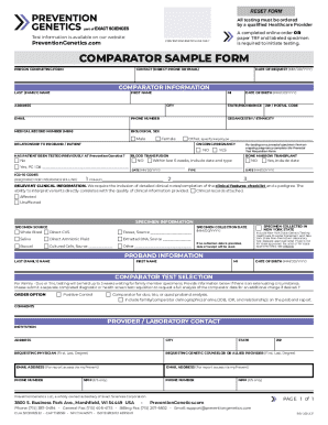 PreventionGenetics Comparator Sample Form